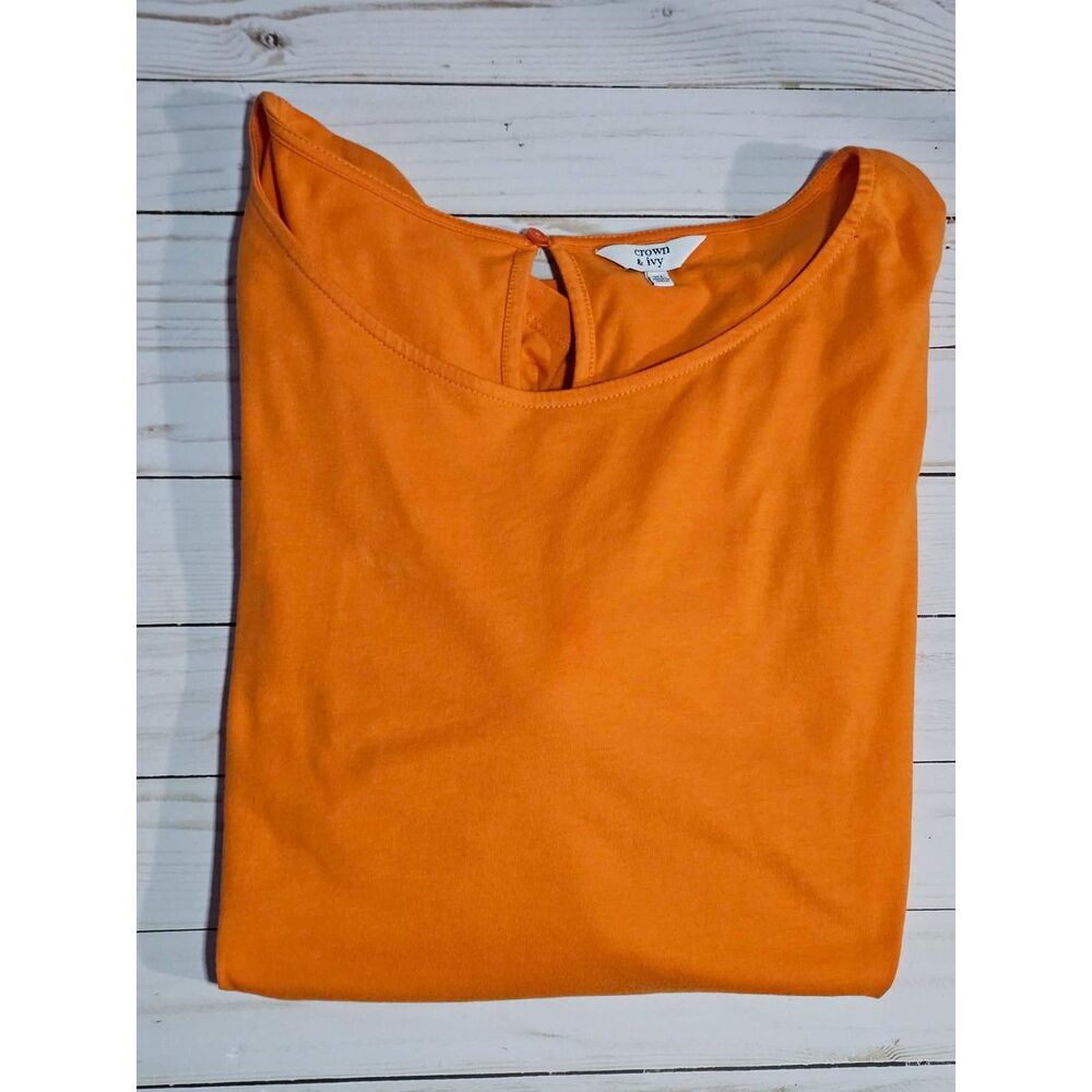 Crown & Ivy Women’s XL Orange 100% Cotton Knot Hem Top Short Sleeve